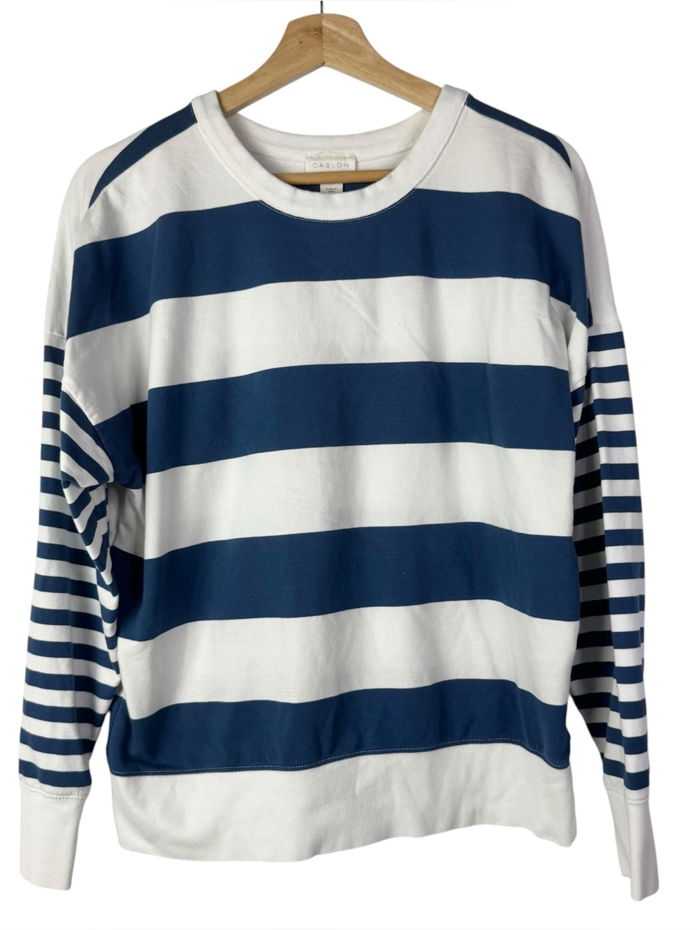Caslon Navy Blue & White Stripe Crewneck Long Sleeve S